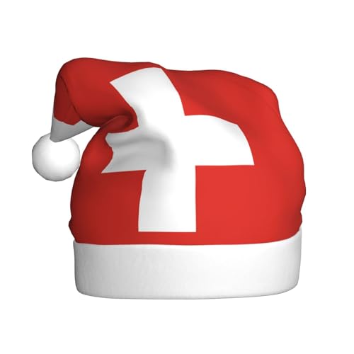 WHJYYXDE Weihnachtsmütze für Erwachsene – hochwertiger Stoff mit weichem Stoff für Feiertage, Partys, Schweizer Flaggen-Drucke von WHJYYXDE