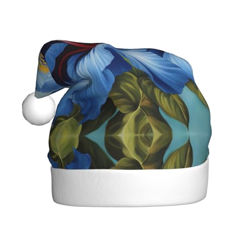 WHJYYXDE Weihnachtsmütze für Erwachsene – hochwertiger Stoff mit weichem Stoff für Feiertage, Partys, blauer Hibiskus-Druck von WHJYYXDE