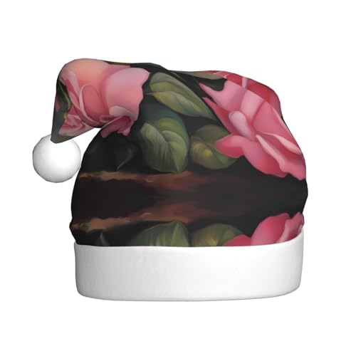 WHJYYXDE Weihnachtsmütze für Erwachsene – hochwertiger Stoff mit weichem Stoff für Feiertage, Partys, blühende rosa Rosen von WHJYYXDE