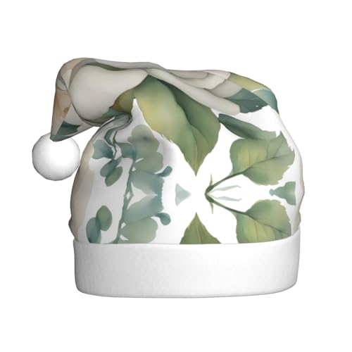 WHJYYXDE Weihnachtsmütze für Erwachsene – hochwertiger Stoff mit weichem Stoff für Feiertage, Partys, weiße Aquarell-Blumen-Rosen-Drucke von WHJYYXDE