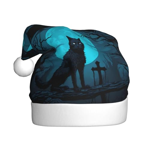 WHJYYXDE Weihnachtsmütze für Erwachsene – hochwertiger Stoff mit weichem Stoff für Feiertage, Partys mit Katze im Mondlicht von WHJYYXDE