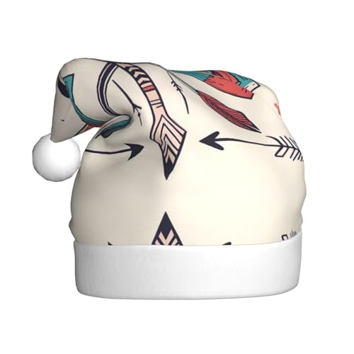 WHJYYXDE Weihnachtsmütze für Erwachsene – hochwertiger Stoff mit weichem Stoff für Feiertage, bunte handgezeichnete Kunst mit Pfeildrucken im Boho-Stil von WHJYYXDE