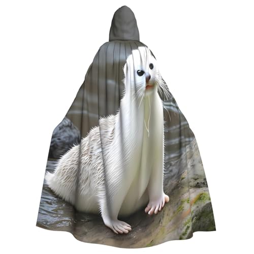 WHJYYXDE Weißer Otter bedruckter Halloween-Kapuzenumhang mit Kapuze, geeignet für Cosplay-Kostüme, Weihnachtsfeiern von WHJYYXDE