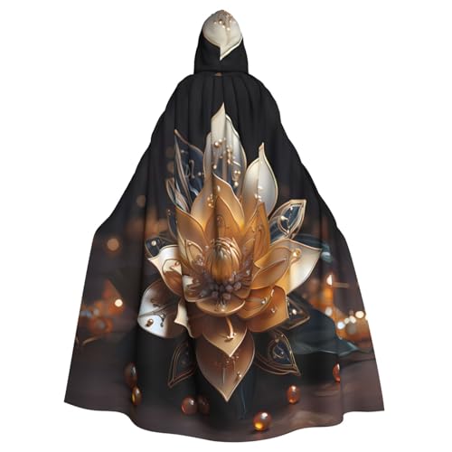 WHJYYXDE Weißer zarter Lotusblüten-Umhang mit Kapuze, bedruckt, Halloween-Kapuzenumhang, geeignet für Cosplay-Kostüme, Weihnachtsfeiern von WHJYYXDE