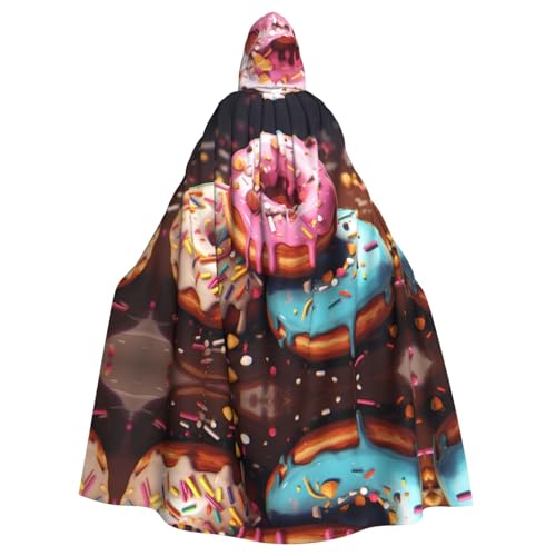 WHJYYXDE Wunderschöner Donut-bedruckter Halloween-Kapuzenumhang mit Kapuze, geeignet für Cosplay-Kostüme, Weihnachtsfeiern von WHJYYXDE