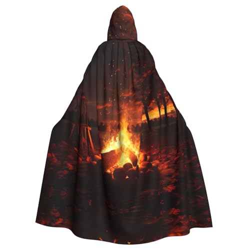 WHJYYXDE Wunderschöner Halloween-Kapuzenumhang mit Lagerfeuer, bedruckt, geeignet für Cosplay-Kostüme, Weihnachtsfeiern von WHJYYXDE