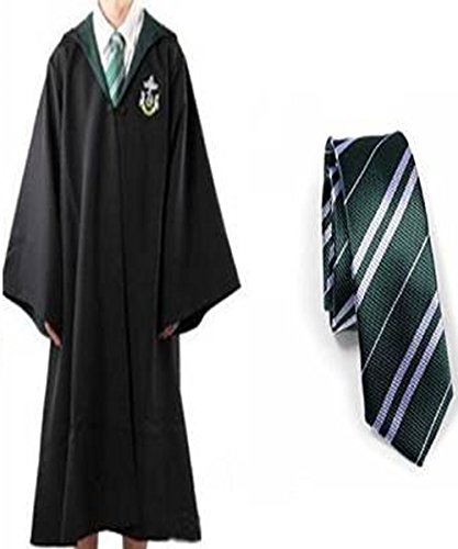 WHSUXAYC Hogwarts Magician Robe, Slytherin Hufflepuff Cape, Youth Adult Uniform, Halloween Carnival Cosplay Costume (Green, XL) von WHSUXAYC