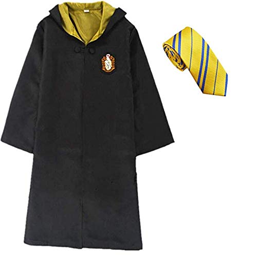 WHSUXAYC Hogwarts Magician Robe, Slytherin Hufflepuff Cape, Youth Adult Uniform, Halloween Carnival Cosplay Costume (Yellow, XL) von WHSUXAYC