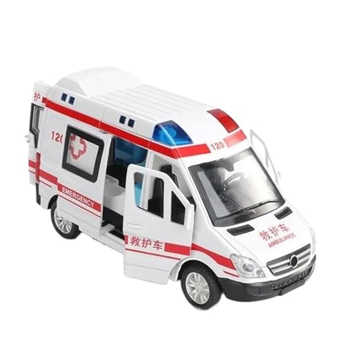 Diecast 1:32 Mini Legierung Auto Druckguss Krankenwagen Feuerschlepper Polizei Maßstab Modellbausätze mit Sound und Licht Sammlung (weiß) von WHYMIRRJ