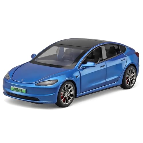 Druckguss 1:32 für Tesla Modell 3, Legierung, Modellauto, Druckguss, Metallguss, Sound und Licht, Sammlerstück, Metall-Souvenirs (blau) von WHYMIRRJ