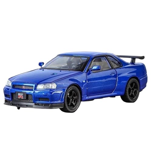 WHYMIRRJ 1:32 for Nissan GTR R34 Legierung Metall Druckguss Auto Modell Rennwagen Simulation Sound Licht Dekorative Souvenirs(Blue) von WHYMIRRJ