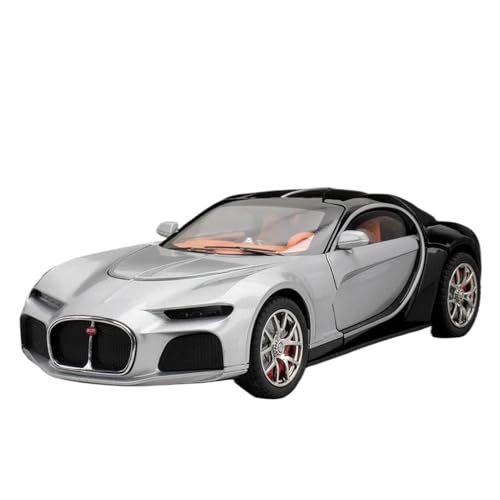 WHYMIRRJ 1/24 Für Bugatti Legierung Sport Auto Modelle Legierung Druckguss Modell Fahrzeug Mit Licht Sound Sammeln Metall Ornamente(SilverBlack) von WHYMIRRJ