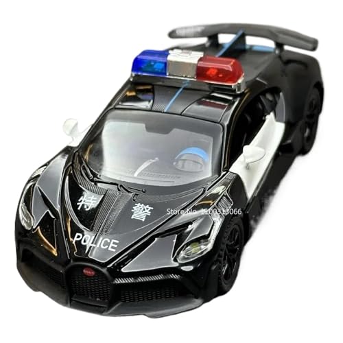 WHYMIRRJ Druckguss 1/32 für Bugatti Legierung Druckguss Polizeiauto Modell mit Licht und Sound Sportwagen Sammlerstück Metall Ornamente (schwarz) von WHYMIRRJ