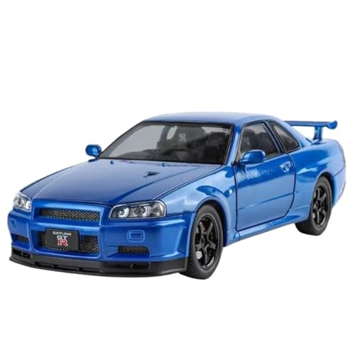 WHYMIRRJ Druckguss 1:24 für GTR-R34 Modellbausätze aus Legierung, Maßstab, mit Sound und Beleuchtung, Sammlerstück, Metall-Souvenirs (blau) von WHYMIRRJ