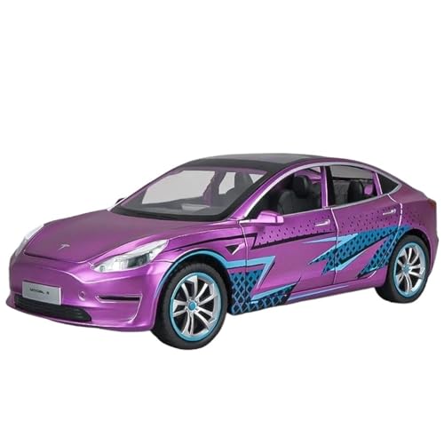 WHYMIRRJ Druckguss 1:24 für Teslas Model Y Model 3 Legierung Auto Modelle Simulation Maßstab Fahrzeug Modellbausätze Display mit Ladestapel Geschenk (Modell 3 Lila) von WHYMIRRJ