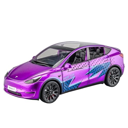 WHYMIRRJ Druckguss 1:24 für Teslas Model Y Model 3 Legierung Auto Modelle Simulation Maßstab Fahrzeug Modellbausätze Display mit Ladestapel Geschenk (Modell Y Lila) von WHYMIRRJ