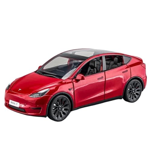 WHYMIRRJ Druckguss 1:24 für Teslas Model Y Model 3 Legierung Auto Modelle Simulation Maßstab Fahrzeug Modellbausätze Display mit Ladestapel Geschenk (Modell Y Rot) von WHYMIRRJ