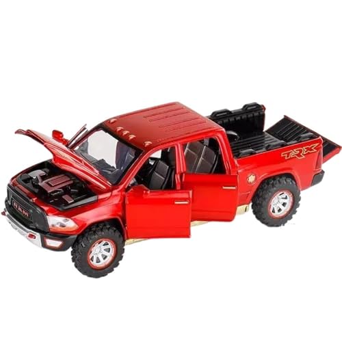 WHYMIRRJ 1:32 Für RAM Pickup Truck Legierungsmodell Mit Sound, Licht Und Rückfederung Action Scale Modellbausatz Legierungsautomodell(Red) von WHYMIRRJ