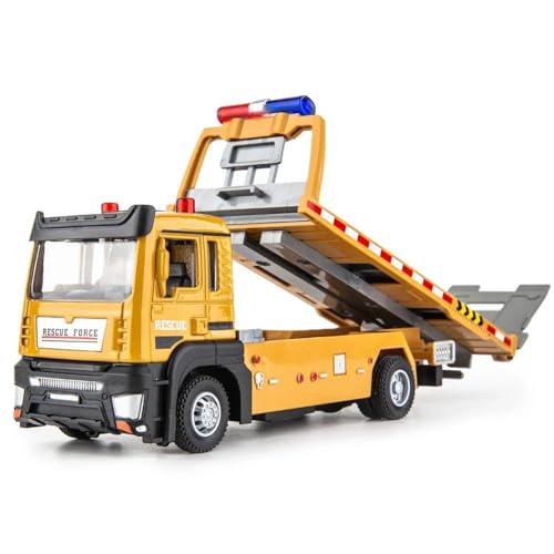 WHYMIRRJ Druckguss Maßstab Legierung LKW Modell 1/32 Druckguss Flachbettanhänger Trucsk mit Sound Licht Moveble Engineering Auto Traktor Geschenk von WHYMIRRJ