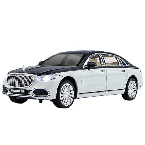 WHYMIRRJ Maßstab 1:24 für Maybach S680 Maßstab Legierung Automodelle zu öffnende Türen, realistische Automodelle, dekorative Souvenirs, vorgefertigte Fahrzeuge, Modell (schwarzweiß) von WHYMIRRJ