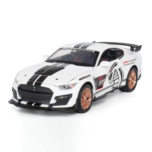 WHYMIRRJ Maßstab 1:32 für Ford Mustang Shelby GT500 Alu-Automodelle, öffnende Türen, realistische Fahrzeugmodelle, dekorative Souvenirs, vorgefertigte Fahrzeuge, Modell (weiß) von WHYMIRRJ