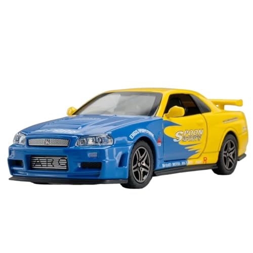 WHYMIRRJ Maßstab 1:32 für Nissan GTR R34 Maßstab Legierung Auto Modelle Sammlerstück Metall Fahrzeug Ornamente dekorative Souvenirs vorgefertigte Fahrzeuge Modell (gelb) von WHYMIRRJ