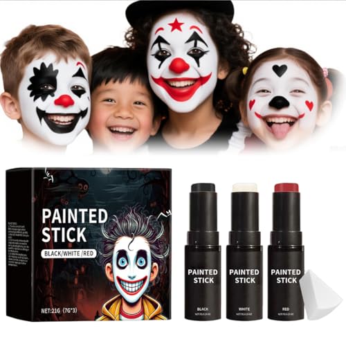 Gesicht Körper Farbe Stick [3er Set] Halloween Schminke in Schwarz, Weiß, Rot – Cremig & Hochdeckend, Hautfreundlich & Leicht zu Entfernen Kostüm Dekoration, Requisit Kostüm Dekoration von WHZHSTAR