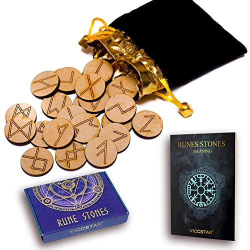 wiccan star Runen Steine ​​Set (25 Stück) mit Geschenkbeutel mit Bedeutung & 5 Runen orakel Technik (auf Englisch) von WICCSTAR