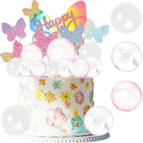 WIDEBG Tortendeko Kugeln Kuchen Deko Schmetterling Torte Deko Geburtstag Cake Topper Hochzeit Kuchendekoration Happy Birthday Kuchendeko Rosa Kugel Kuchen Topper von WIDEBG