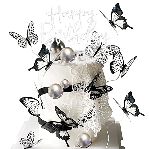 WIDEBG Schmetterlinge Tortendeko Kugeln Kuchen Dekoration Hochzeit Kuchendeko Silber Ball Cupcake Topper Happy Birthday Cake Topper Schmetterling Party Geburtstag Deko von WIDEBG