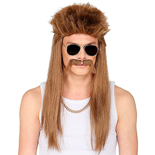 WIDMANN MILANO PARTY FASHION 51638 - Perücke Redneck, dunkelblond, mit Schnurrbart, 80er Jahre, Rockstar, Mottoparty, Karneval von WIDMANN MILANO PARTY FASHION