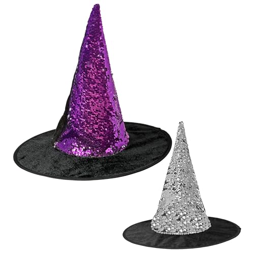 Widmann 00259 - Hexenhut mit Wendepailletten, Lila/Silber, Hut, Accessoire, Zubehör, Karneval, Halloween, Motto-Party von WIDMANN