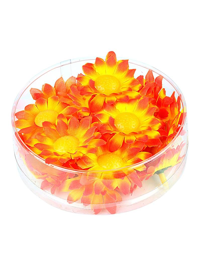 20 Margeriten Blütenköpfe gelborange Box von WIDMANN