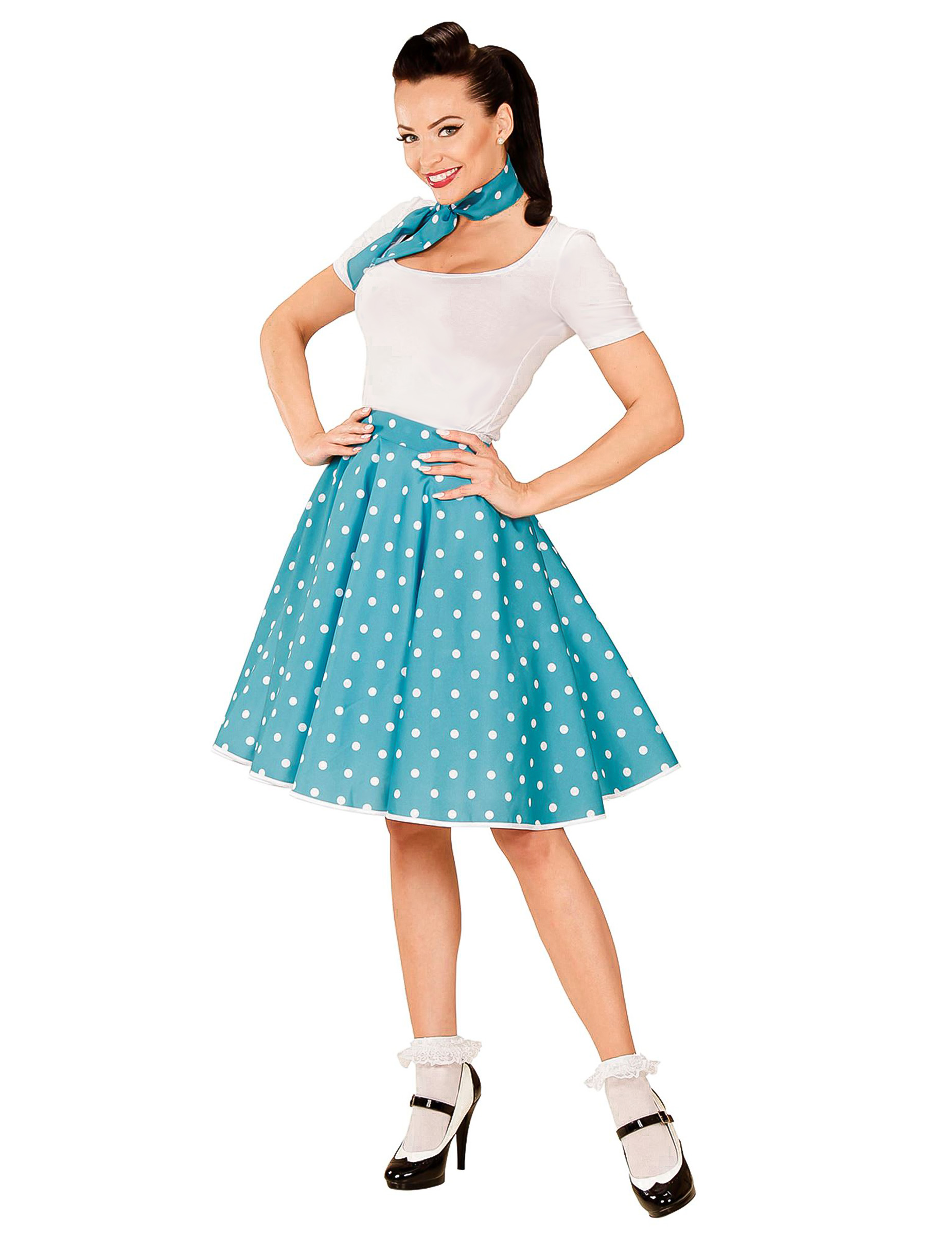50er Jahre Petticoat-Rock und Halstuch Dots blau-weiss 50er Jahre Petticoat-Rock und Halstuch Dots blau-weiss von WIDMANN
