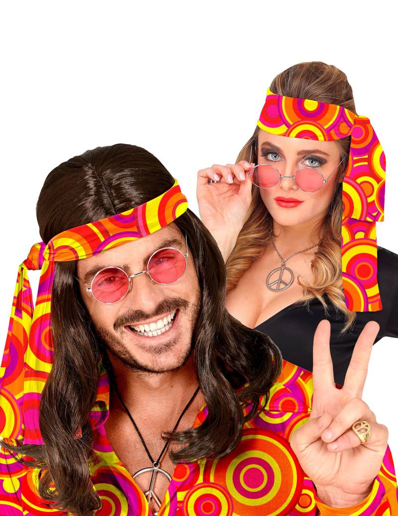 70er Jahre Haarband Disco-Accessoire orange-bunt von WIDMANN