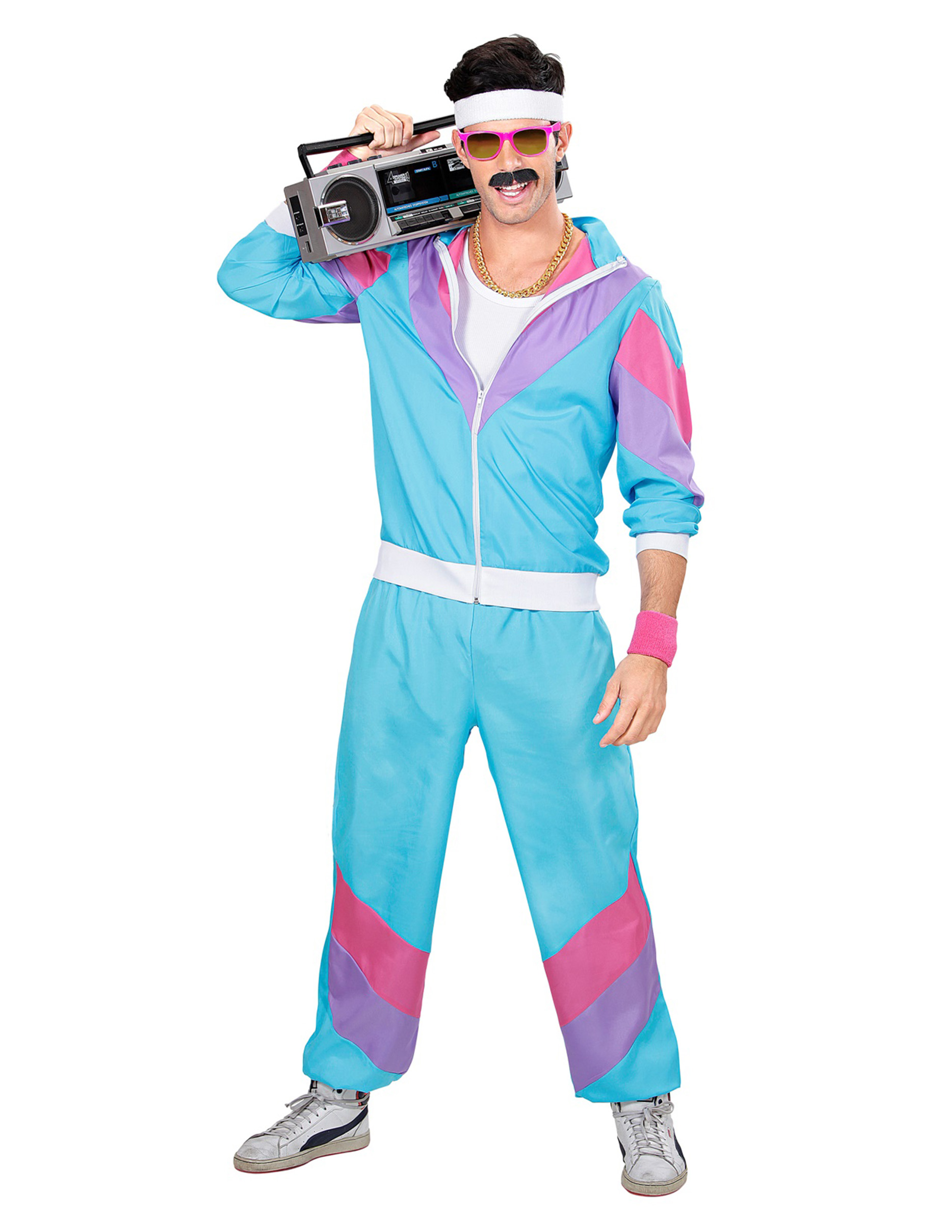 80er Jahre-Kostüm für Herren Trainingsanzug türkis-lila-pink 80er Jahre-Kostüm für Herren Trainingsanzug türkis-lila-pink von WIDMANN