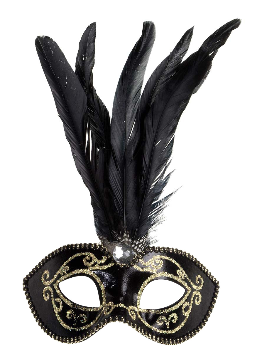 Augenmaske mit Glitzer-Steinen und Federn schwarz Augenmaske mit Glitzer-Steinen und Federn schwarz von WIDMANN