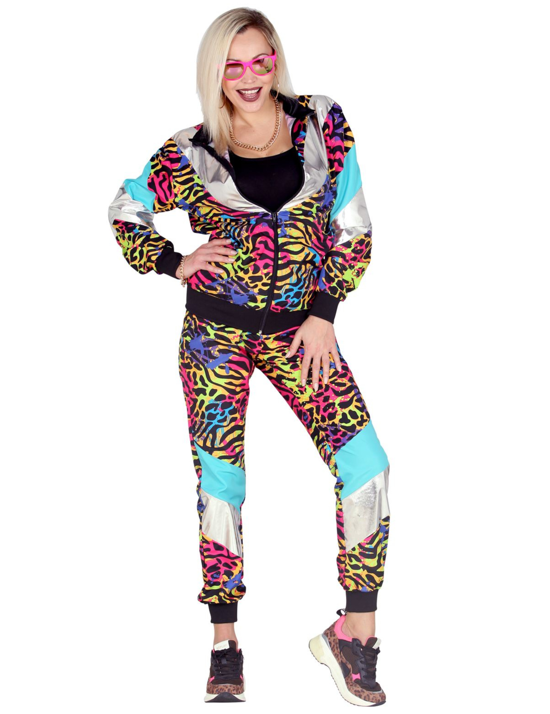 Bad Taste Trainingsanzug in Übergröße 80er-Kostüm bunt Bad Taste Trainingsanzug in Übergröße 80er-Kostüm bunt von WIDMANN