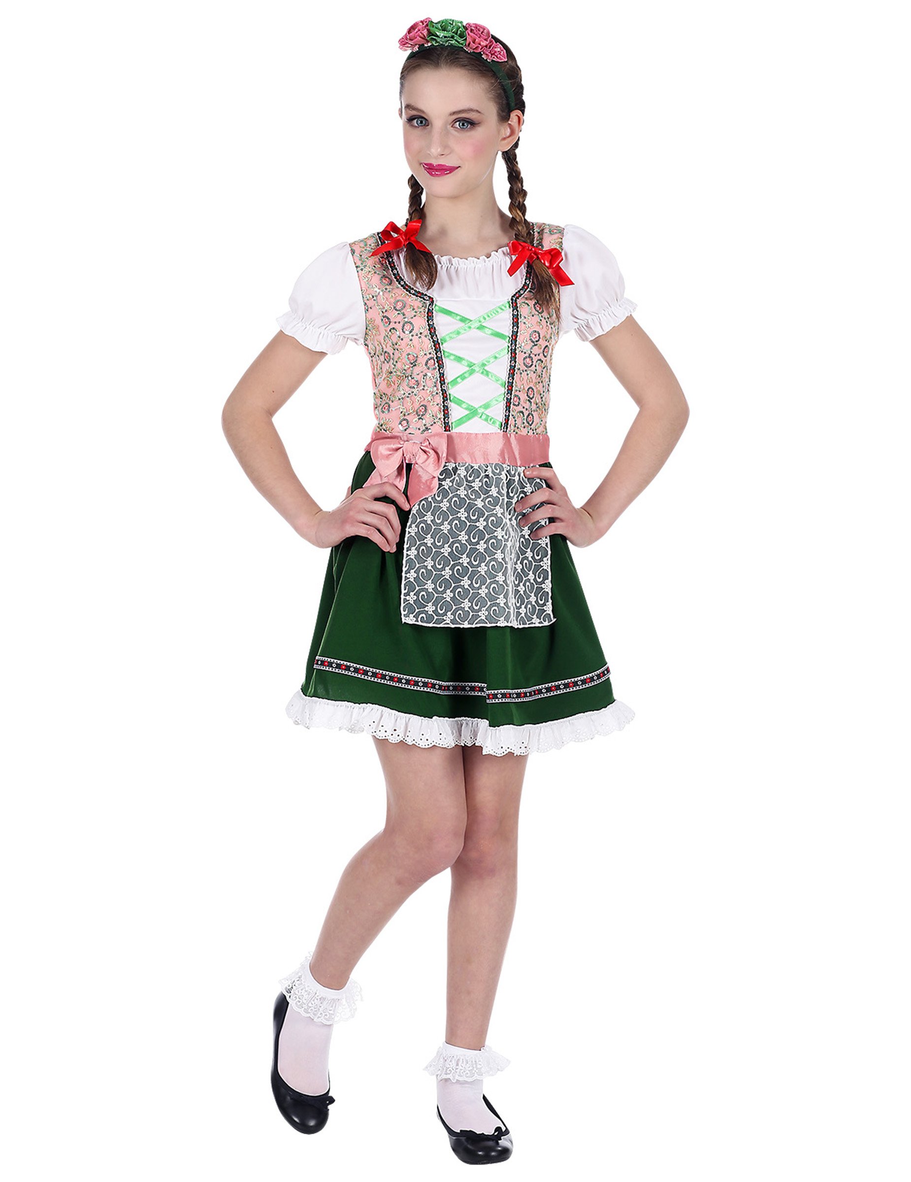 Bayerin Kinderkostüm Dirndl rosa und grün von WIDMANN