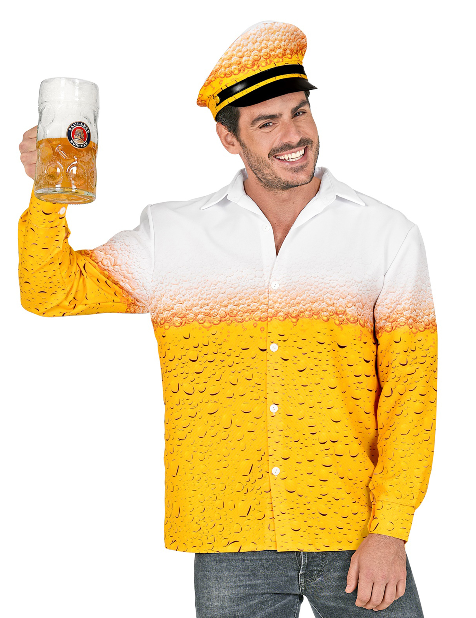 Bierschiffsführer-Kostüm für Herren weiß-gelb-schwarz Bierschiffsführer-Kostüm für Herren weiß-gelb-schwarz von WIDMANN