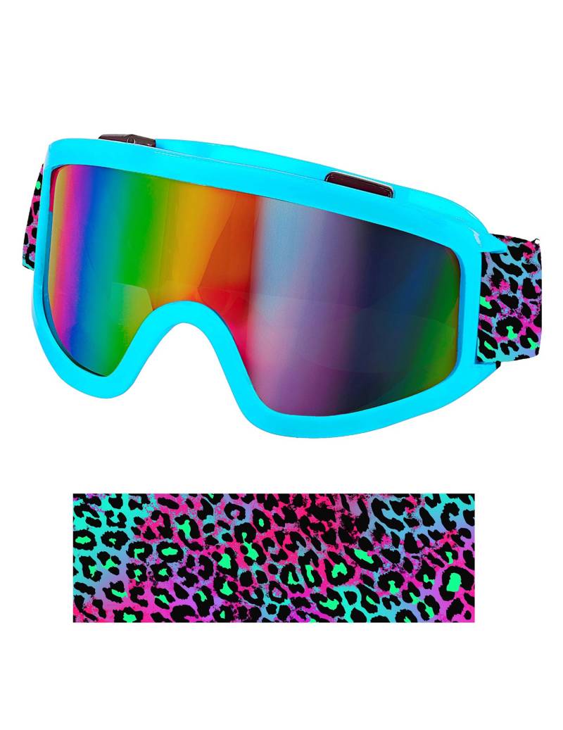 Blaue Skibrille mit buntem Leoparden Stirnband Blaue Skibrille mit buntem Leoparden Stirnband von WIDMANN