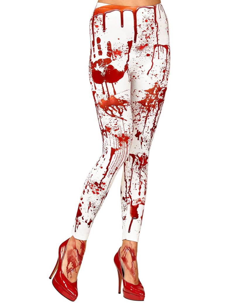 Blutige Leggings für Damen Halloween-Accessoire weiss-rot von WIDMANN