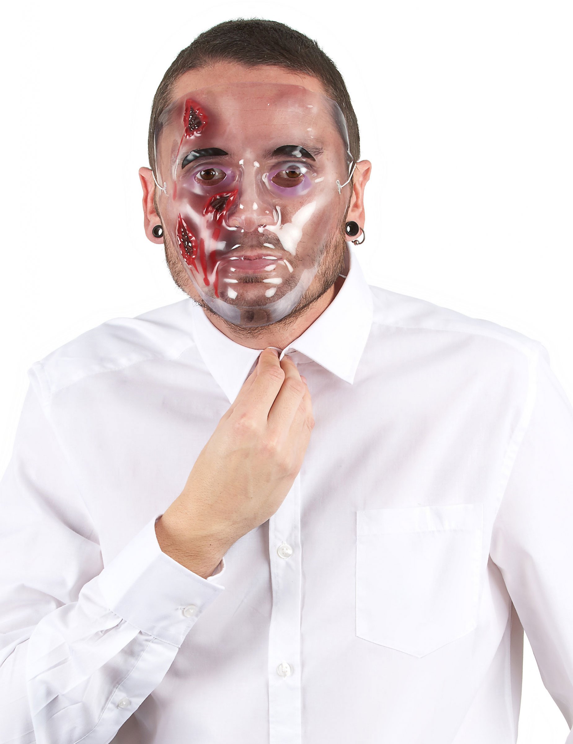 Blutige Maske mit offenen Wunden Halloween weiss-rot Blutige Maske mit offenen Wunden Halloween weiss-rot von WIDMANN