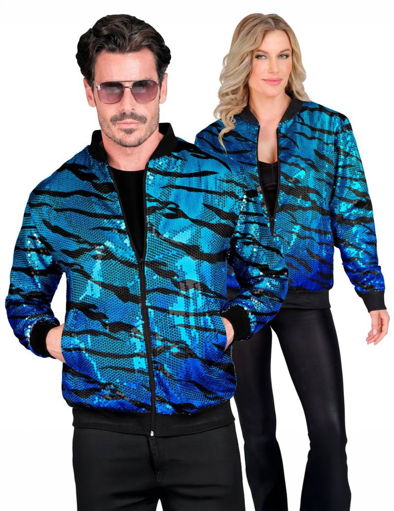 Bomberjacke Tigermuster Pailletten blau Erwachsene von WIDMANN