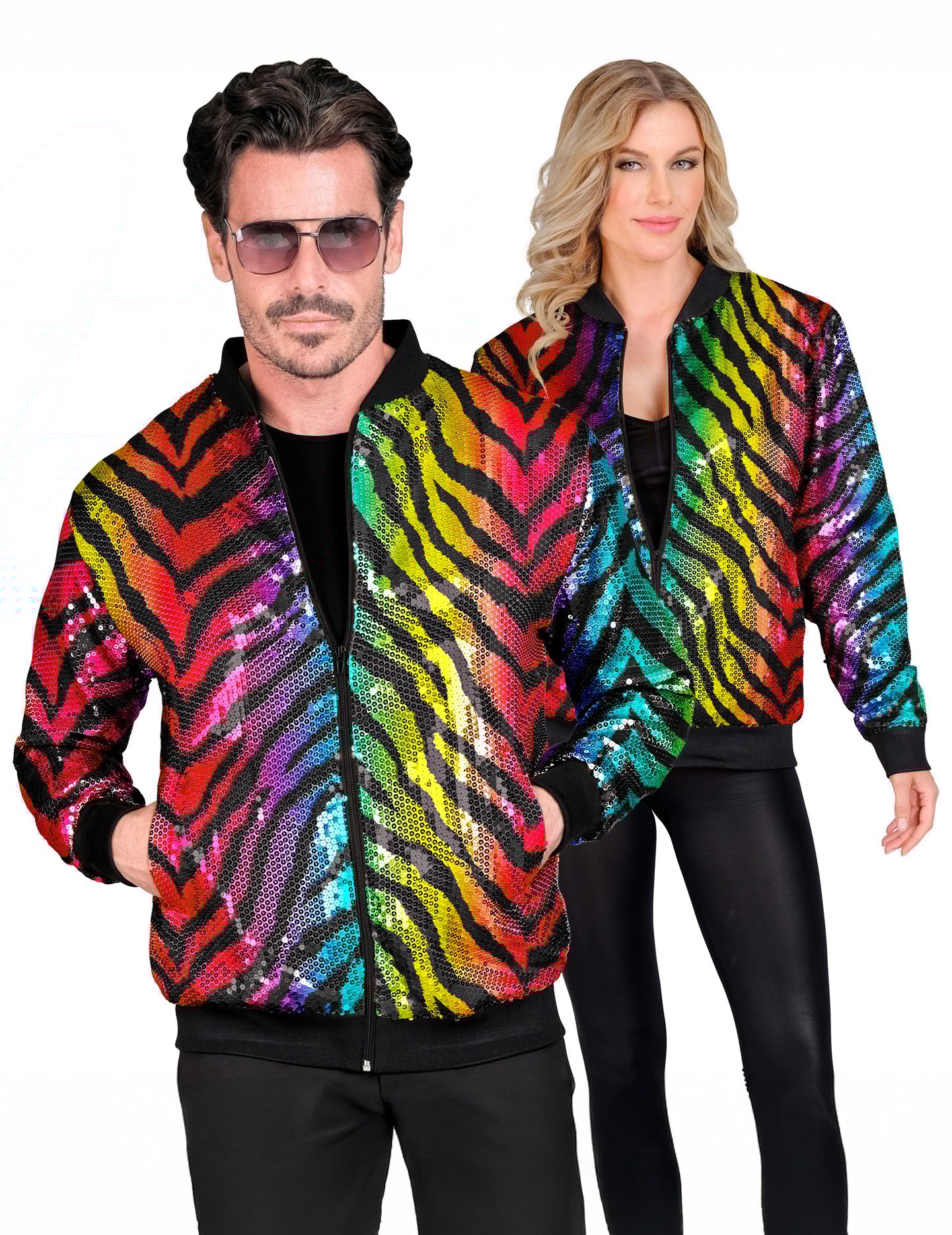 Bomberjacke Tigermuster Pailletten bunt getigert Erwachsene von WIDMANN