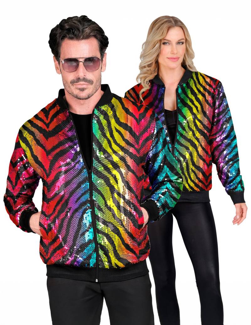 Bomberjacke Tigermuster Pailletten bunt getigert Erwachsene von WIDMANN