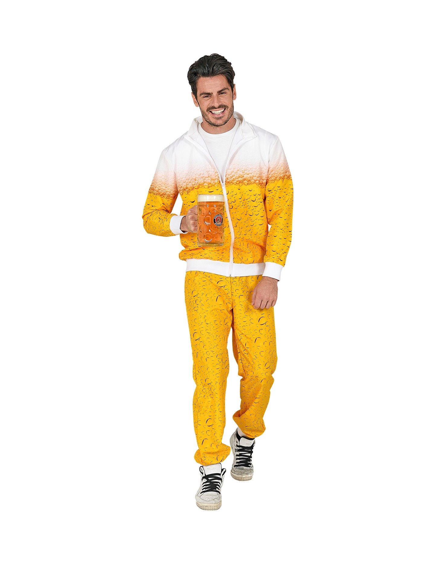 Cooler Bier-Trainingsanzug für Herren gelb-weiß von WIDMANN