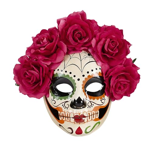 W WIDMANN MILANO Party Fashion 04785 - Maske Dia de los Muertos, dekoriert mit roten Rosen, Halloween, Karneval, Mottoparty von WIDMANN MILANO PARTY FASHION