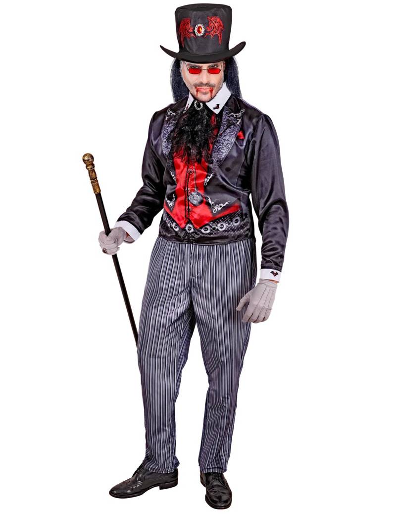 Eleganter Vampir Kostüm für Herren Schwarz Rot Halloween von WIDMANN