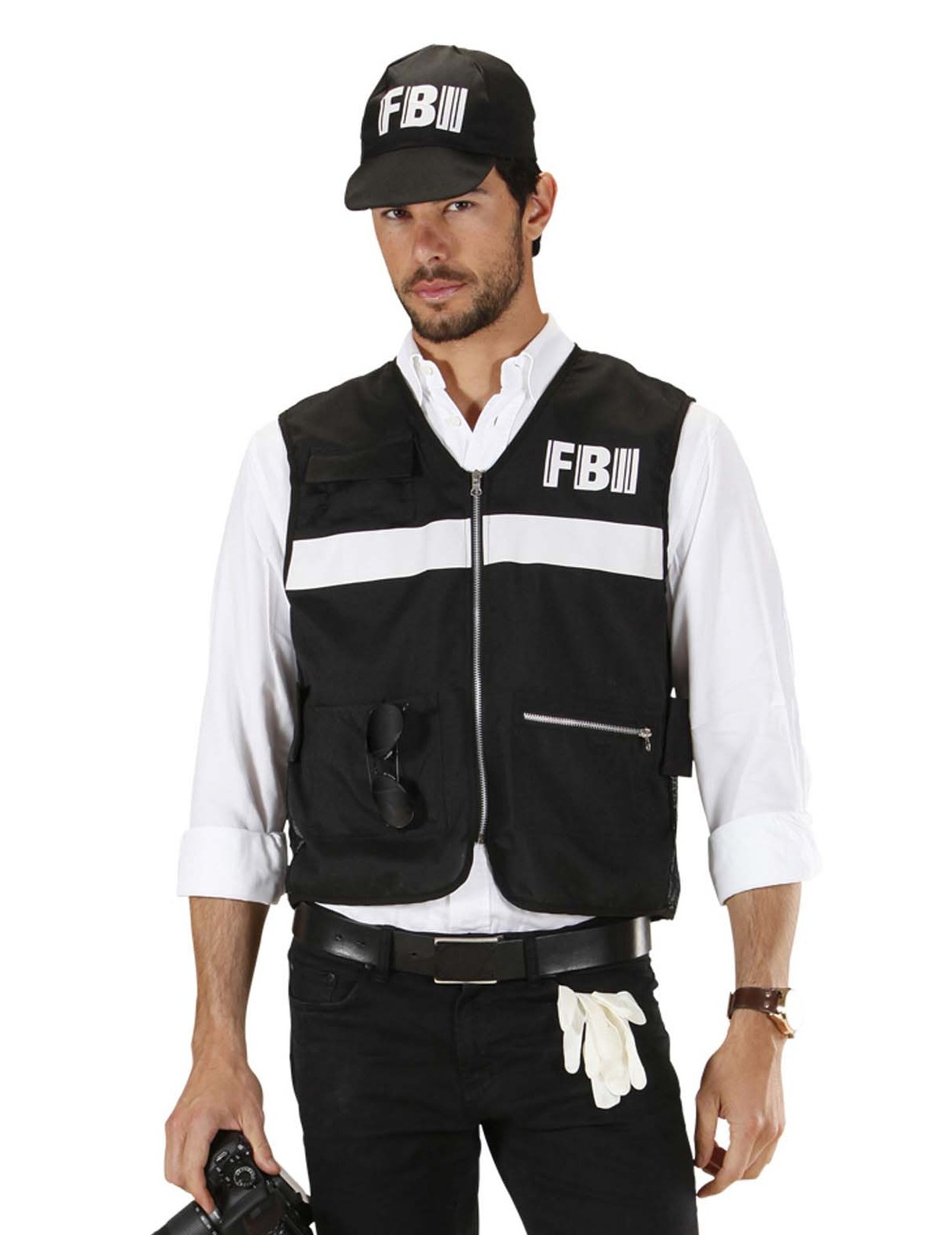 FBI Polizist Kostüm-Set Weste und Kappe übergrösse schwarz-weiss FBI Polizist Kostüm-Set Weste und Kappe übergrösse schwarz-weiss von WIDMANN